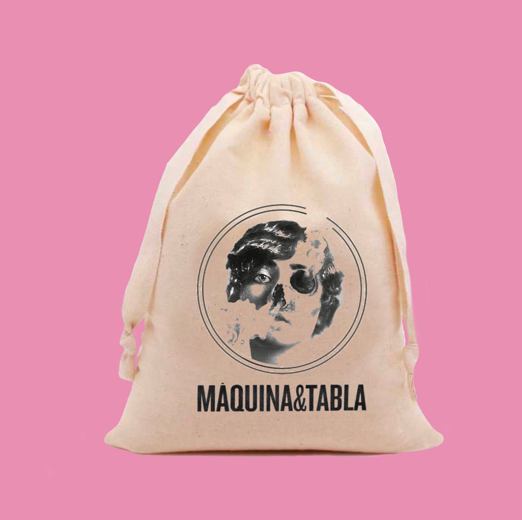 bolsita de algodon natural serigrafiada cara MAQUINA&TABLA